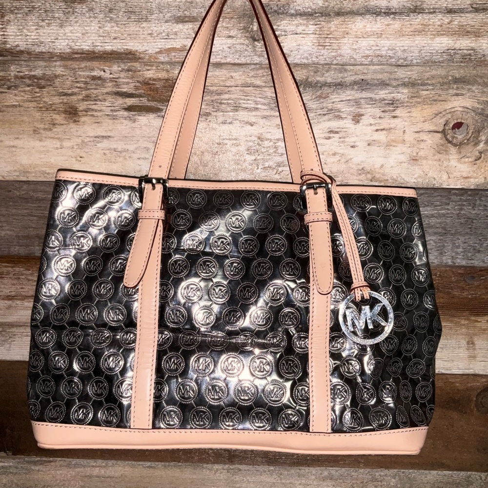 Michael Kors Silver and Beige Tote Bag